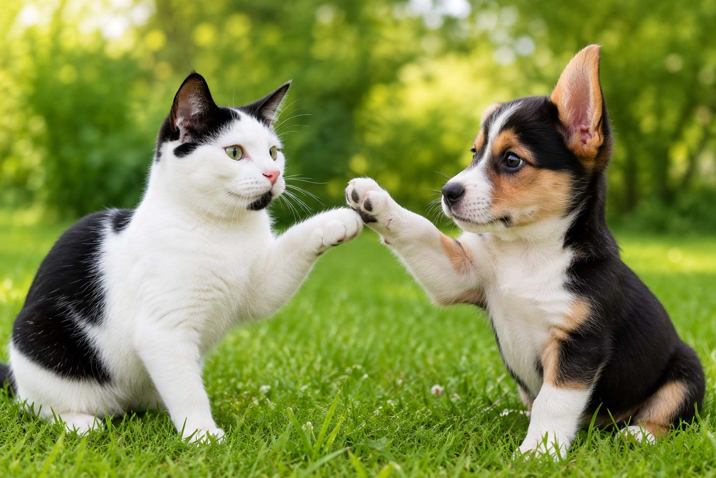 Elaino the cat and Archie the dog playing outside for a heartworm prevention article